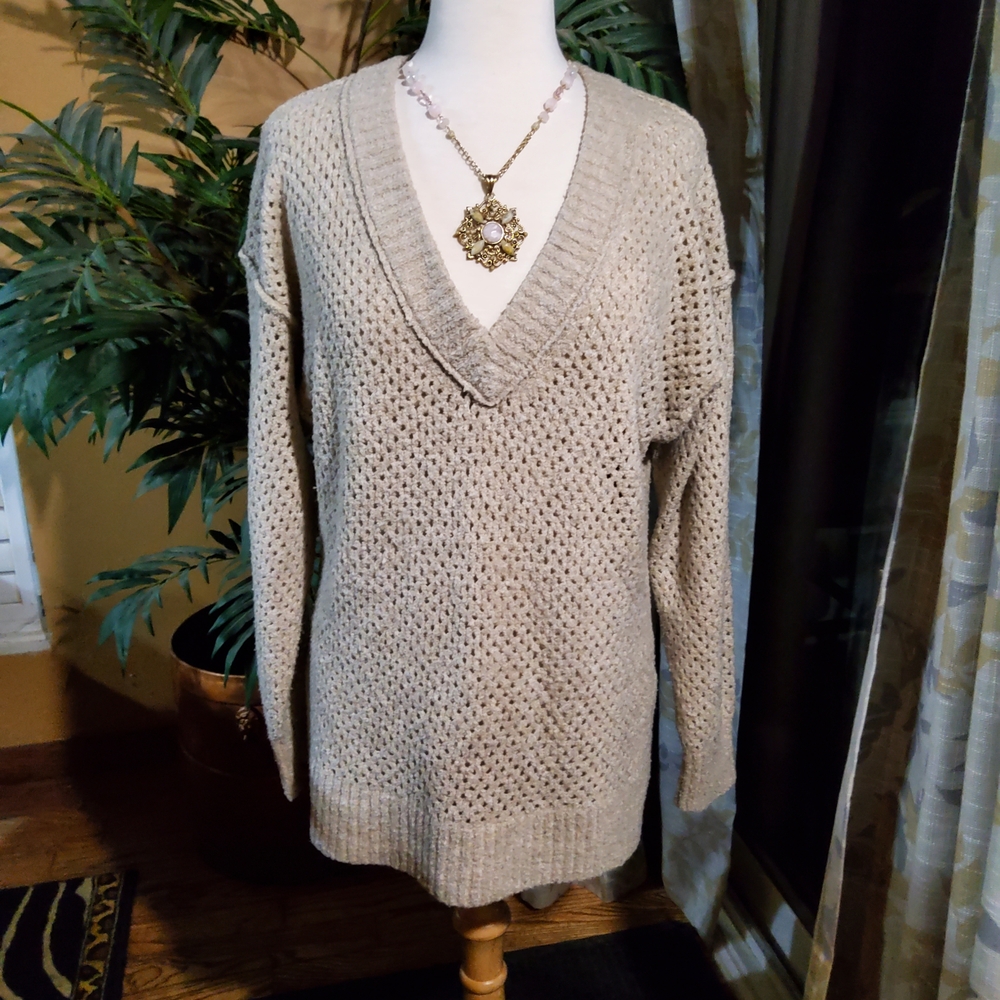 Aerie Creamy Beige V Neck Sweater